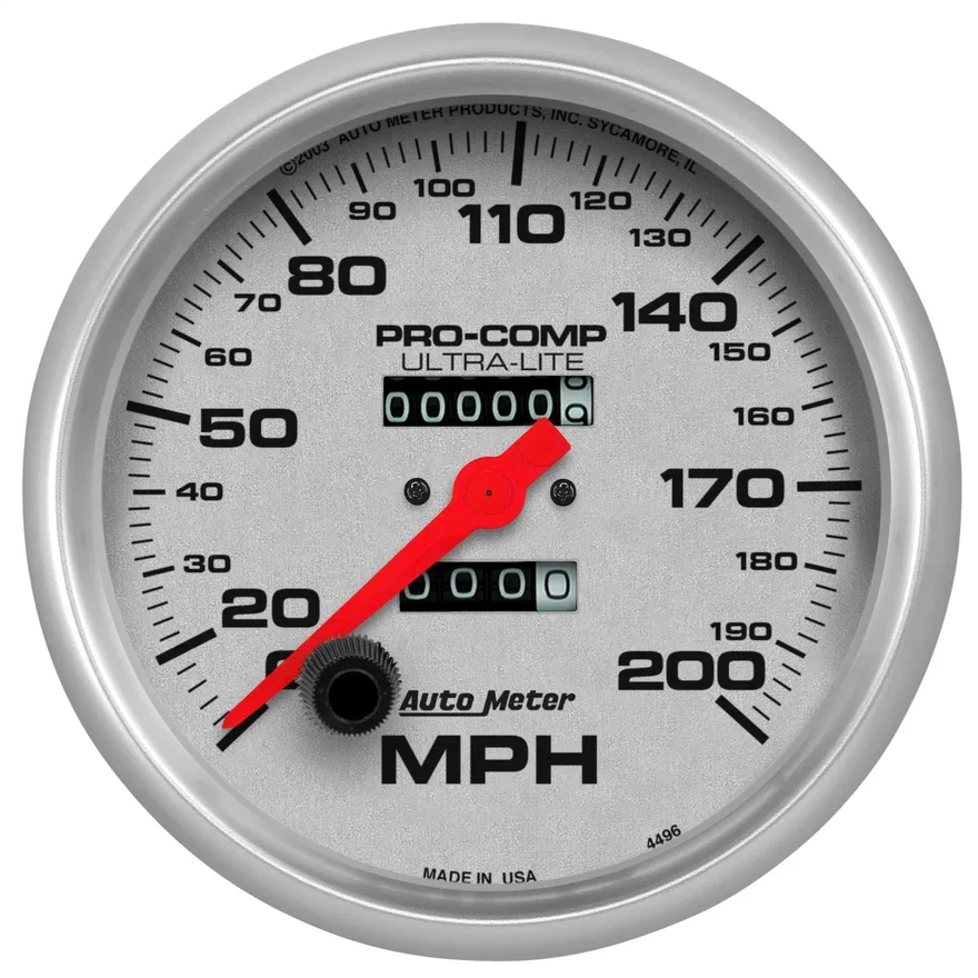 GAUGE; SPEEDOMETER; 5in.; 200MPH; MECHANICAL; ULTRA-LITE