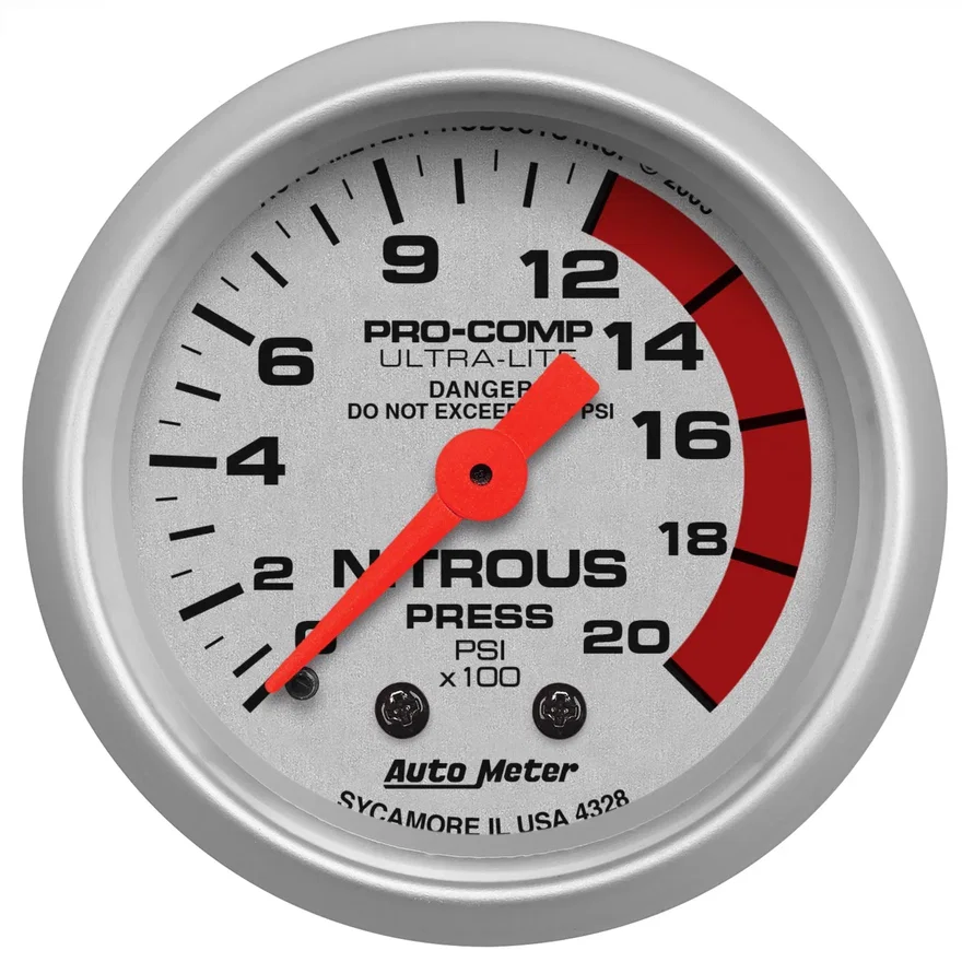 GAUGE; NITROUS PRESSURE; 2 1/16in.; 2000PSI; MECHANICAL; ULTRA-LITE