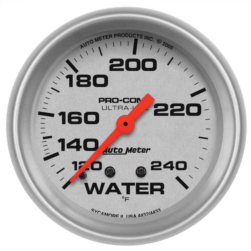 GAUGE; WATER TEMP; 2 5/8in.; 120-240deg.F; MECHANICAL; ULTRA-LITE