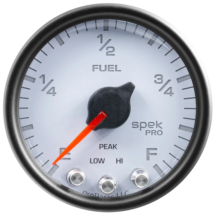 GAUGE; FUEL LEVEL; 2 1/16in.; 0-270O PROGRAMMABLE; WHT/BLK; SPEK-PRO