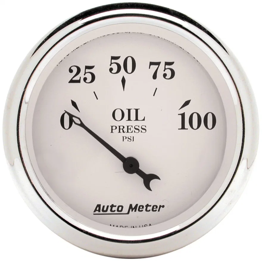 GAUGE; OIL PRESS; 2 1/16in.; 100PSI; ELEC; OLD TYME WHITE