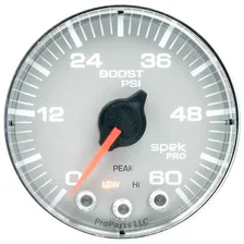 GAUGE; BOOST; 2 1/16in.; 60PSI; STEPPER MOTOR W/PEAK/WARN; SLVR/CHRM; SPEK-PRO image 2