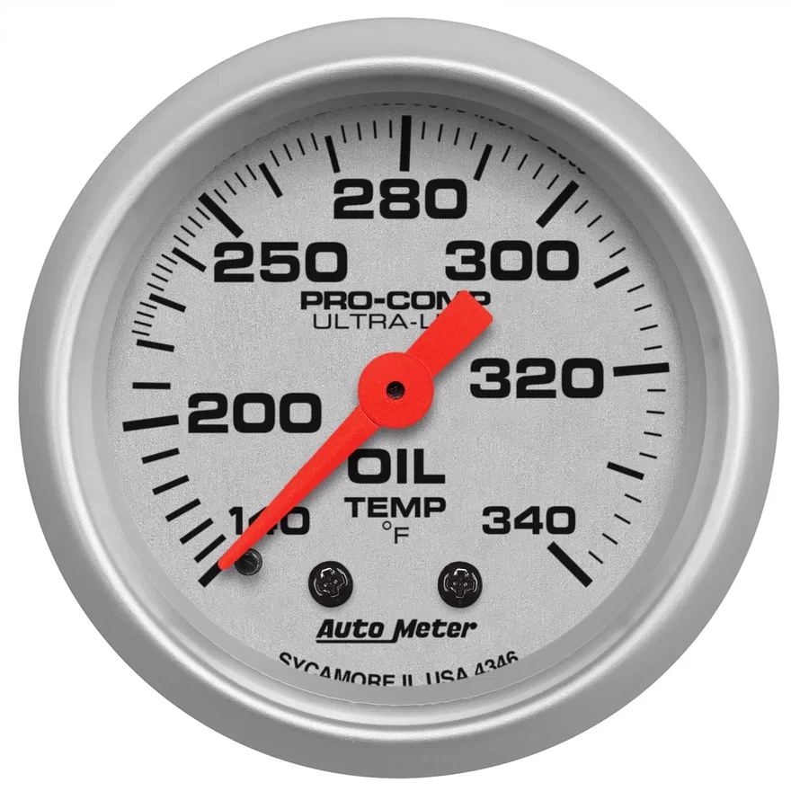 GAUGE; OIL TANK TEMP; 2 1/16in.; 140-340deg.F; MECHANICAL; ULTRA-LITE