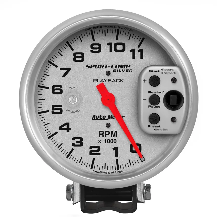GAUGE; TACHOMETER; 5in.; 11K RPM; PEDESTAL W/RPM PLAYBACK; ULTRA-LITE