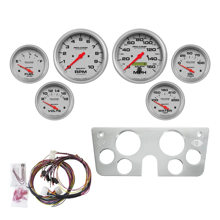 DIRECT FIT DASH KIT; CHEVY TRUCK 67-72; TACH/MPH/FUEL/OILP/WTMP/VOLT; ULTRA-LITE