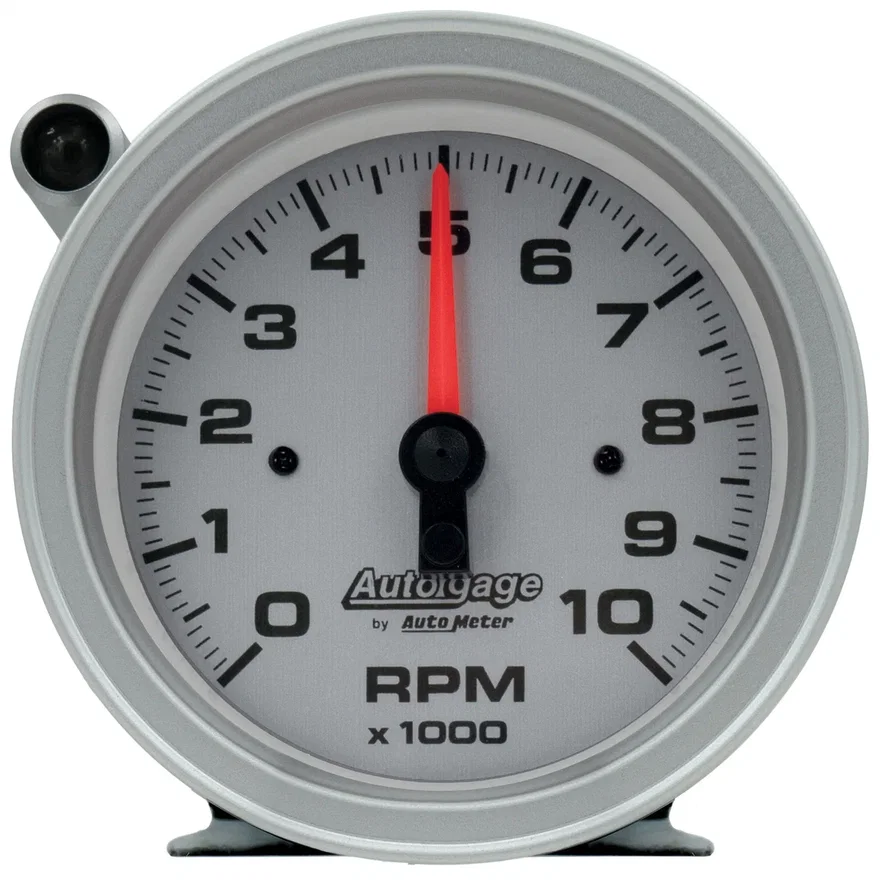 GAUGE; TACH; 3 3/4in.; 10K RPM; PEDESTAL W/EXT SHIFT LIGHT; SLVR DIAL BLK CASE;