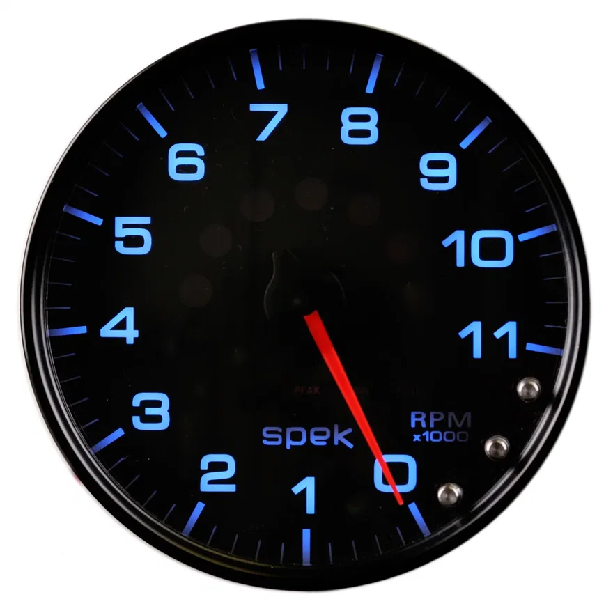 GAUGE; TACHOMETER; 5in.; 11K RPM; W/SHIFT LIGHT/PEAK MEM; BLACK/BLACK; SPEK-PRO
