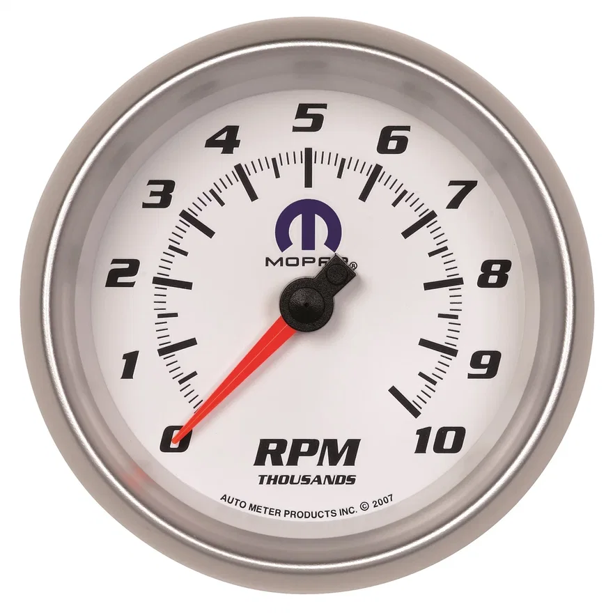 GAUGE; TACHOMETER; 3 3/8in.; 10K RPM; IN-DASH; WHITE; MOPAR