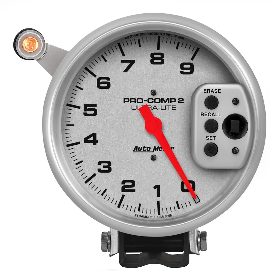 GAUGE; TACH; 5in.; 9K RPM; PEDESTAL W/QUICK LITE; W/PEAK MEMORY; ULTRA-LITE