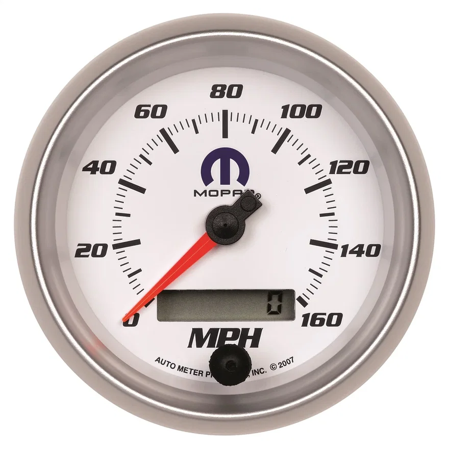 GAUGE; SPEEDOMETER; 3 3/8in.; 160MPH; ELEC. PROGRAMMABLE; WHITE; MOPAR