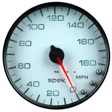 GAUGE; SPEEDOMETER; 5in.; 180 MPH; ELEC. PROGRAMMABLE; WHITE/BLACK; SPEK-PRO image 2