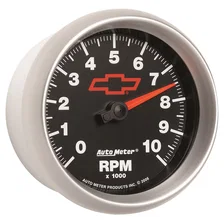 GAUGE; TACHOMETER; 3 3/8in.; 10K RPM; IN-DASH; CHEVY RED BOWTIE; BLACK image 5
