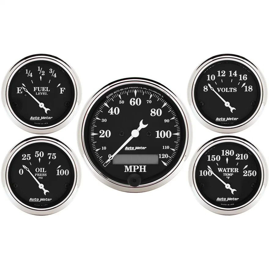 GAUGE KIT; 5 PC.; 3 1/8in./2 1/16in.; ELEC. SPEEDOMETER; OLD TYME BLACK