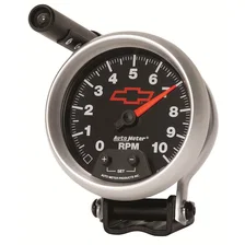 GAUGE; TACHOMETER; 3 3/4in.; 10K RPM; PEDESTAL W/EXT. QUICK-LITE; CHEVY RED BOWT image 4