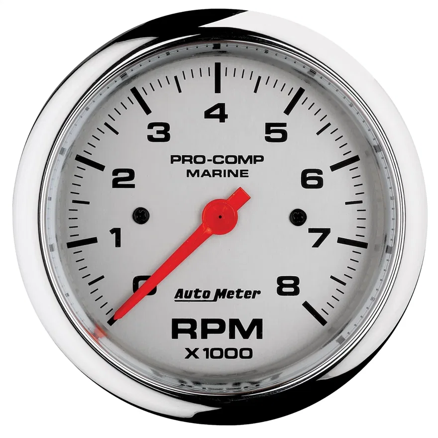 GAUGE; TACHOMETER; 3 3/8in.; 8K RPM; MARINE CHROME