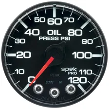 GAUGE; OIL PRESS; 2 1/16in.; 120PSI; STPR MTR W/PK/WRN; BK/BK; SPEK; NO O-RING image 2