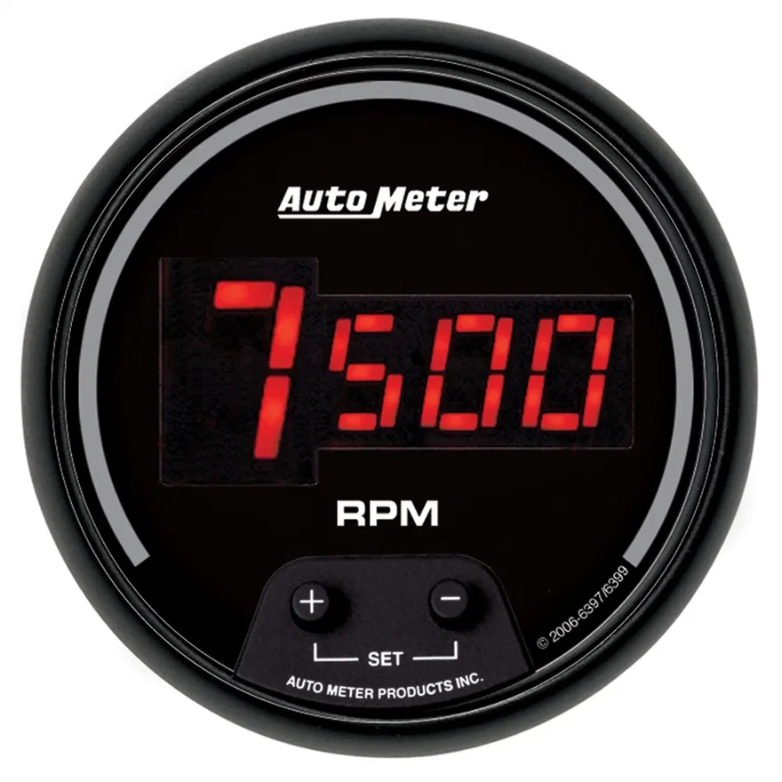 GAUGE; TACH; 3 3/8in.; 10K RPM; IN-DASH; DIGITAL; BLACK DIAL W/RED LED