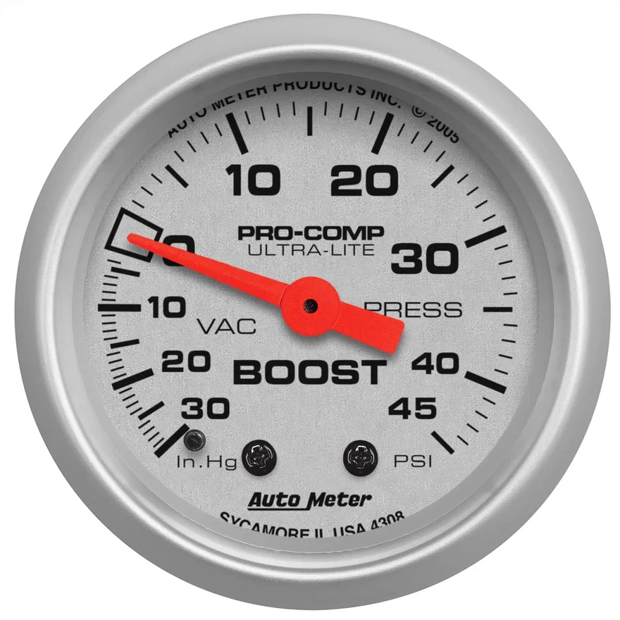 GAUGE; VAC/BOOST; 2 1/16in.; 30INHG-45PSI; MECHANICAL; ULTRA-LITE