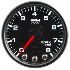 GAUGE; TACH; 2 1/16in.; 8K RPM; W/SHIFT LIGHT/PEAK MEM; BLK/BLK; SPEK-PRO image 2