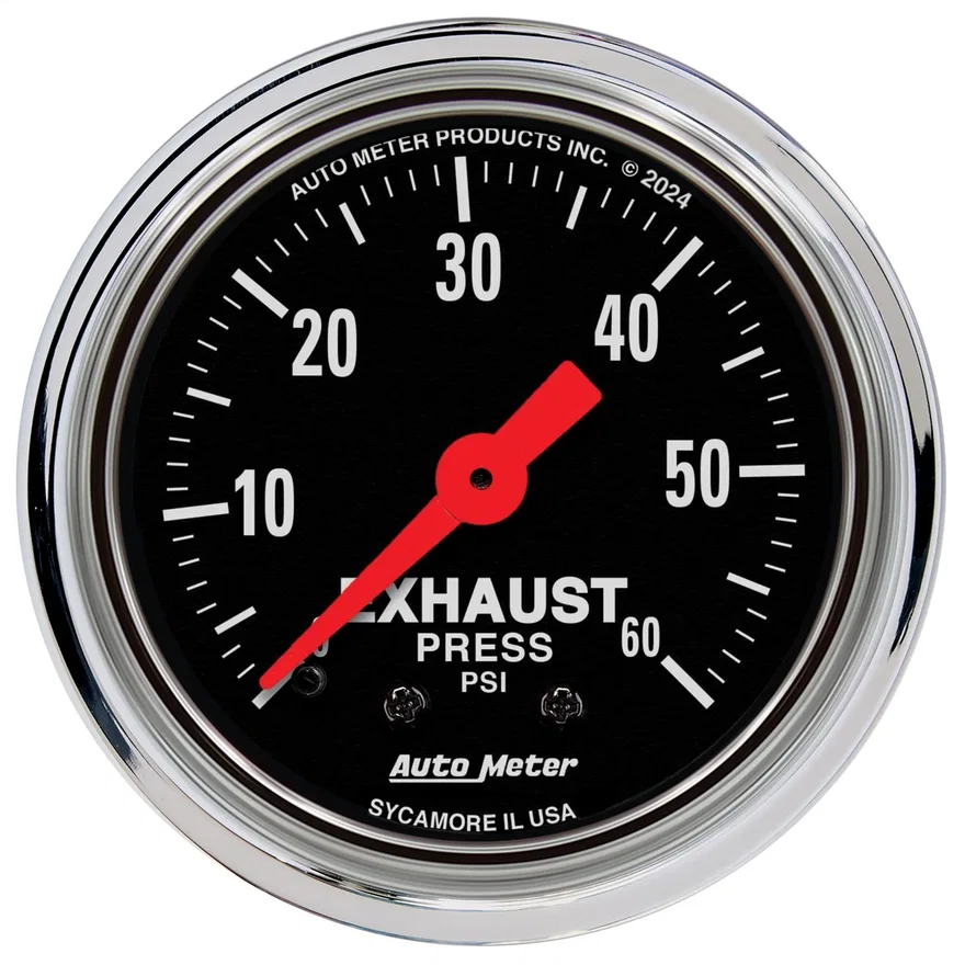 GAUGE; EXHAUST PRESS; 2 1/16in.; 60PSI; MECHANICAL; TRADITIONAL CHROME