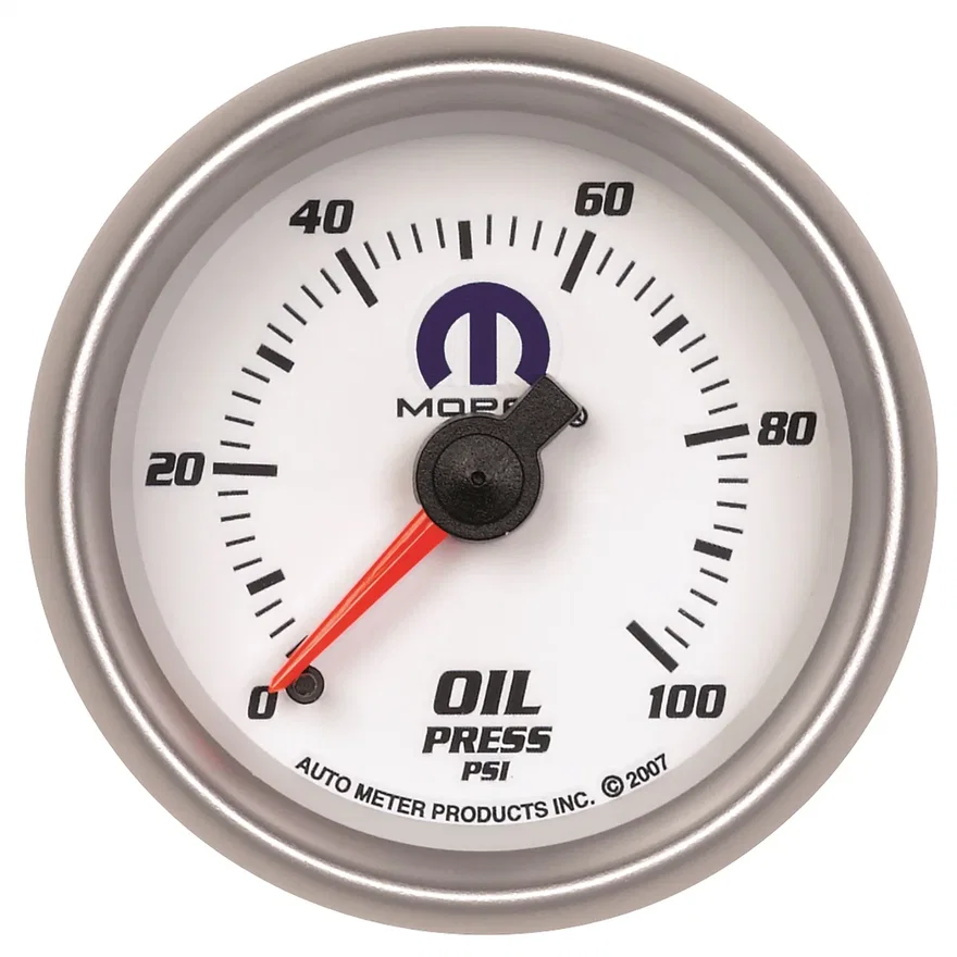 GAUGE; OIL PRESSURE; 2 1/16in.; 100PSI; MECHANICAL; WHITE; MOPAR