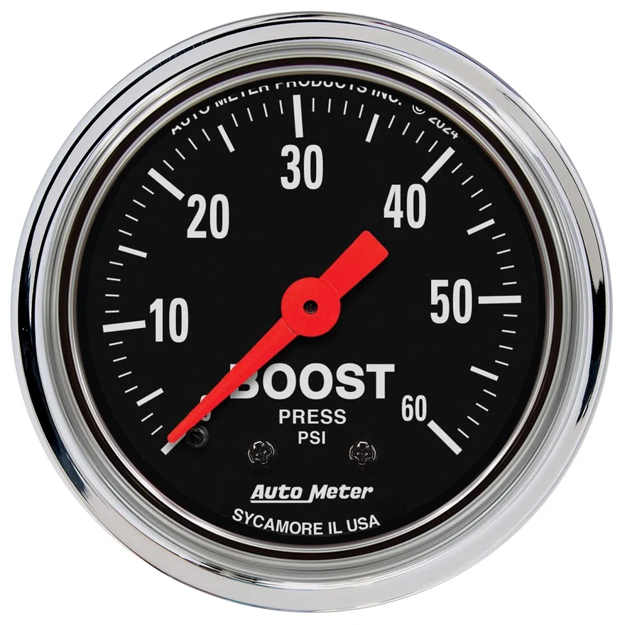 GAUGE; BOOST; 2 1/16in.; 60PSI; MECHANICAL; TRADITIONAL CHROME