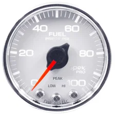 GAUGE; FUEL PRESS; 2 1/16in.; 100PSI; STEPPER MOTOR W/PEAK/WARN; WHT/CHRM; SPEK image 2
