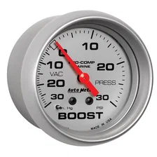 GAUGE; VAC/BOOST; 2 5/8in.; 30INHG-30PSI; MECHANICAL; MARINE SILVER image 3