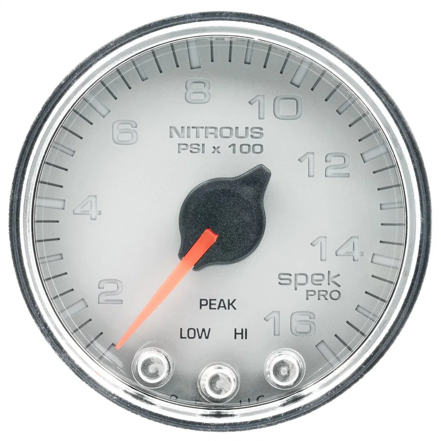 GAUGE; NITROUS PRESS; 2 1/16in.; 1600PSI; STEPPER MTR W/PK/WRN; SLVR/CHRM; SPEK