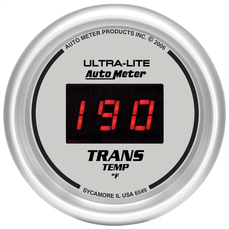 GAUGE; TRANS TEMP; 2 1/16in.; 340deg.F; DIGITAL; SILVER DIAL W/RED LED