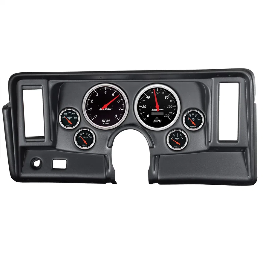 DIRECT FIT DASH KIT; NOVA 69-76; TACH/MPH/FUEL/OILP/WTMP/VOLT; DESIGNER BLACK