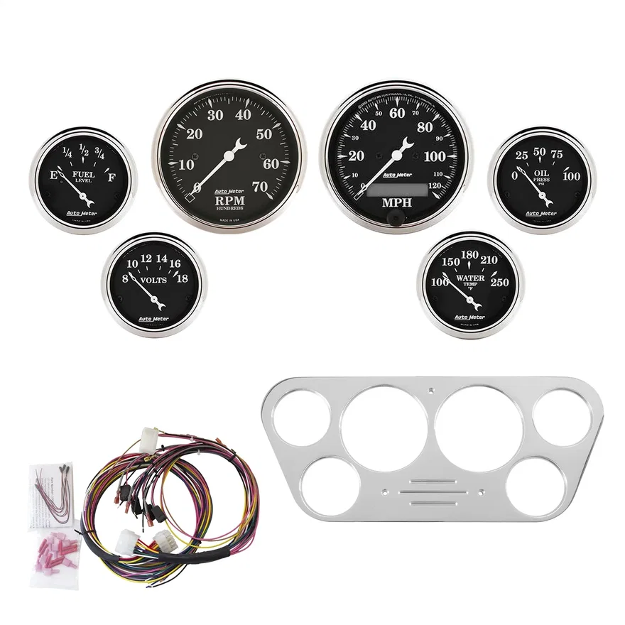 DIRECT FIT DASH KIT; FORD TRUCK 53-55; TACH/MPH/FUEL/OILP/WTMP/VOLT; OTB