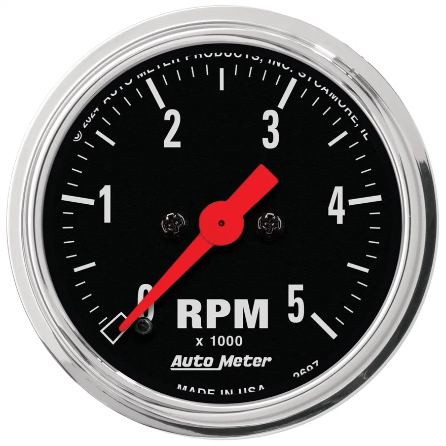 GAUGE; TACHOMETER; 2 1/16in.; 5K RPM; IN-DASH; TRADITIONAL CHROME
