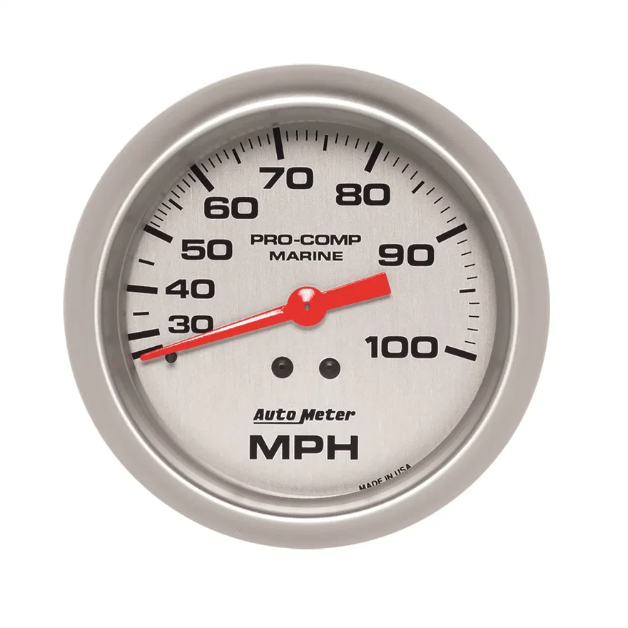 GAUGE; SPEEDOMETER; 3 3/8in.; 100MPH; MECHANICAL; MARINE SILVER