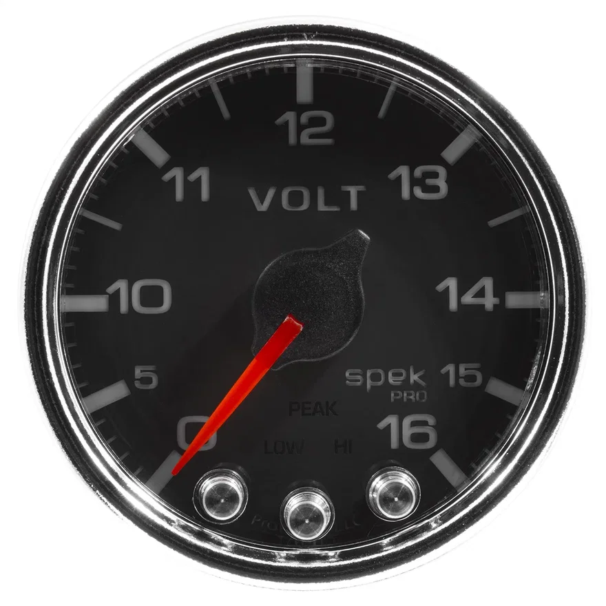 GAUGE; VOLTMETER; 2 1/16in.; 16V; STEPPER MOTOR W/PEAK/WARN; BLK/CHRM; SPEK-PRO