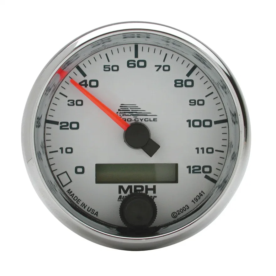 GAUGE; SPEEDO; 2 5/8in.; 120 MPH; ELEC; WHITE; PRO-CYCLE