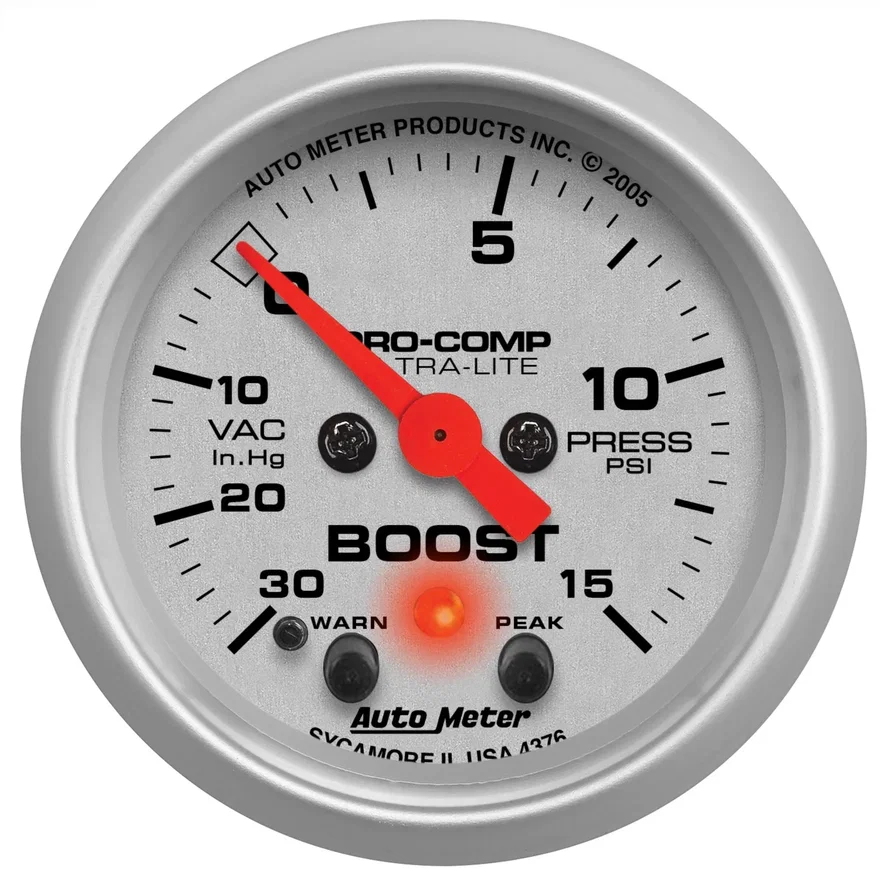 GAUGE; VAC/BOOST; 2 1/16in.; 30INHG-15PSI; STEPPER MOTOR W/PEAK/WARN; ULTRA-LITE