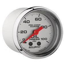 GAUGE; OIL PRESSURE; 2 1/16in.; 100PSI; MECHANICAL; MARINE CHROME image 3
