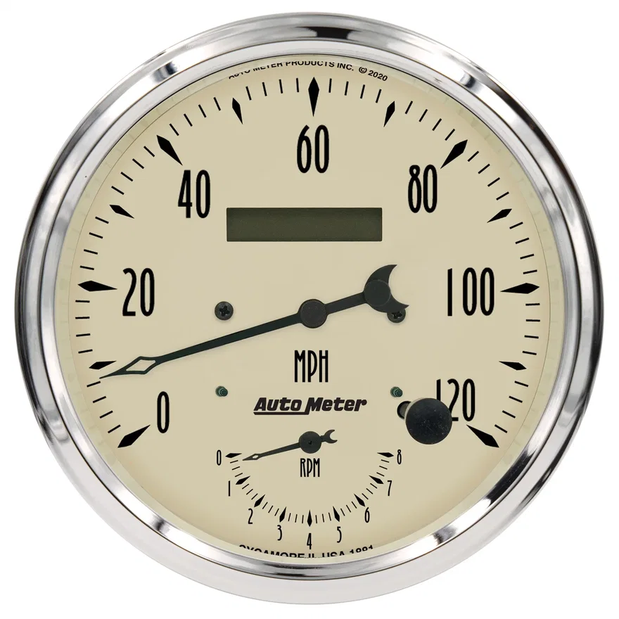 GAUGE; TACH/SPEEDO; 5in.; 120MPH/8K RPM; ELEC. PROGRAM.; ANTIQUE BEIGE