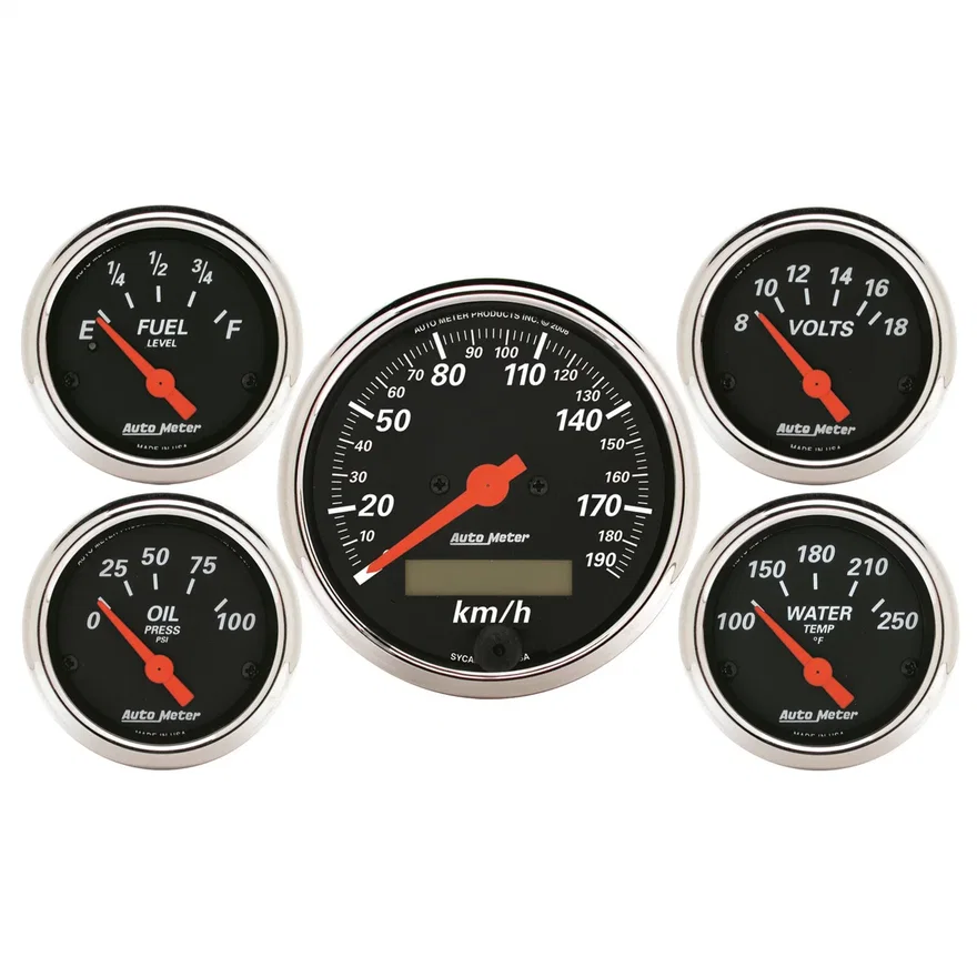 GAUGE KIT; 5 PC.; 3 1/8in./2 1/16in.; ELEC. KM/H SPEEDOMETER; DESIGNER BLACK
