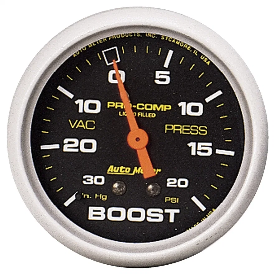 GAUGE; VAC/BOOST; 2 5/8in.; 30INHG-20PSI; LIQUID FILLED MECH; PRO-COMP