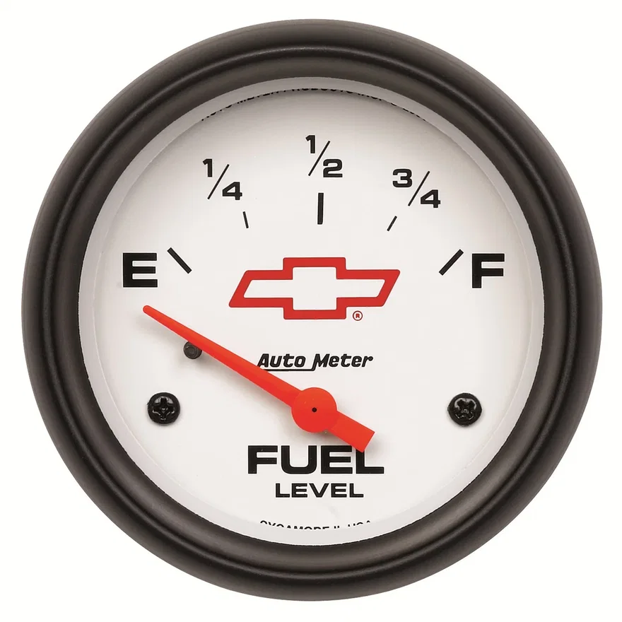 GAUGE; FUEL LEVEL; 2 5/8in.; 0OE TO 90OF; ELEC; CHEVY RED BOWTIE; WHITE