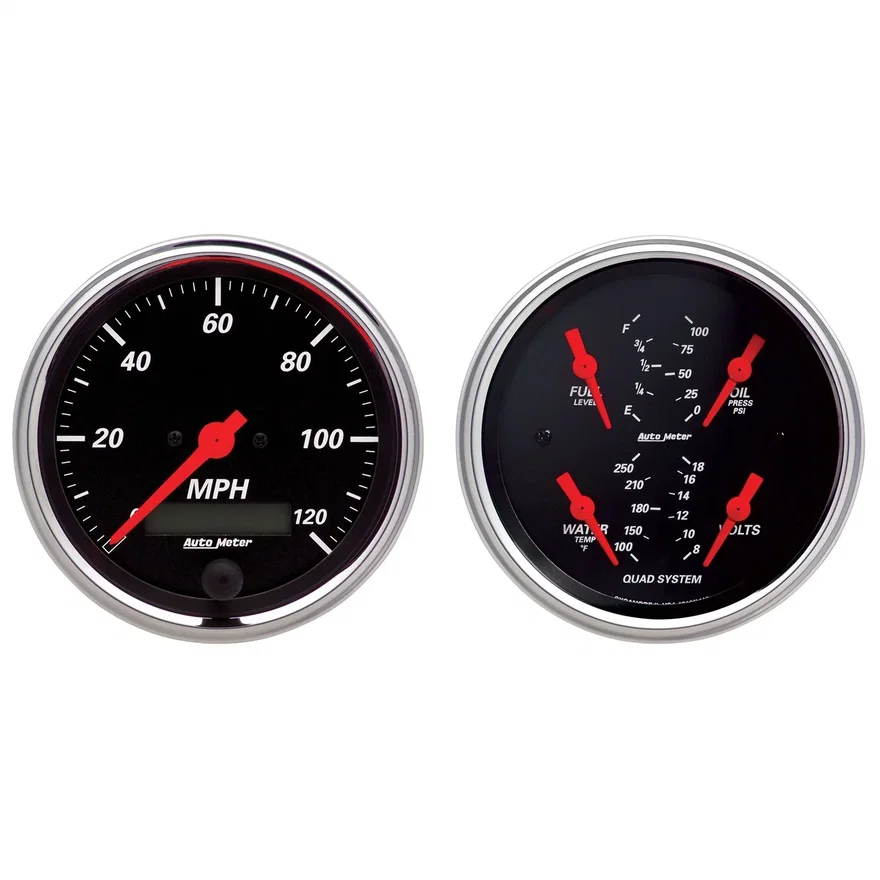 GAUGE KIT; 2 PC.; QUAD/SPEEDOMETER; 3 3/8in.; DESIGNER BLACK