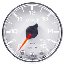 GAUGE; VOLTMETER; 2 1/16in.; 16V; STEPPER MOTOR W/PEAK/WARN; WHT/CHRM; SPEK-PRO image 2