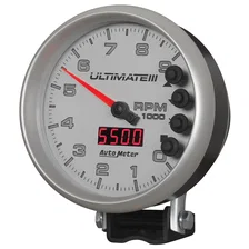 GAUGE; TACH; 5in.; 9K RPM; PEDESTAL; DATALOGGING; ULTIMATE III PLAYBACK; SILVER image 2