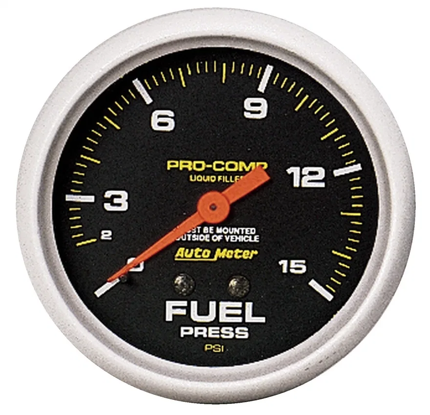GAUGE; FUEL PRESS; 2 5/8in.; 15PSI; LIQUID FILLED MECH; PRO-COMP