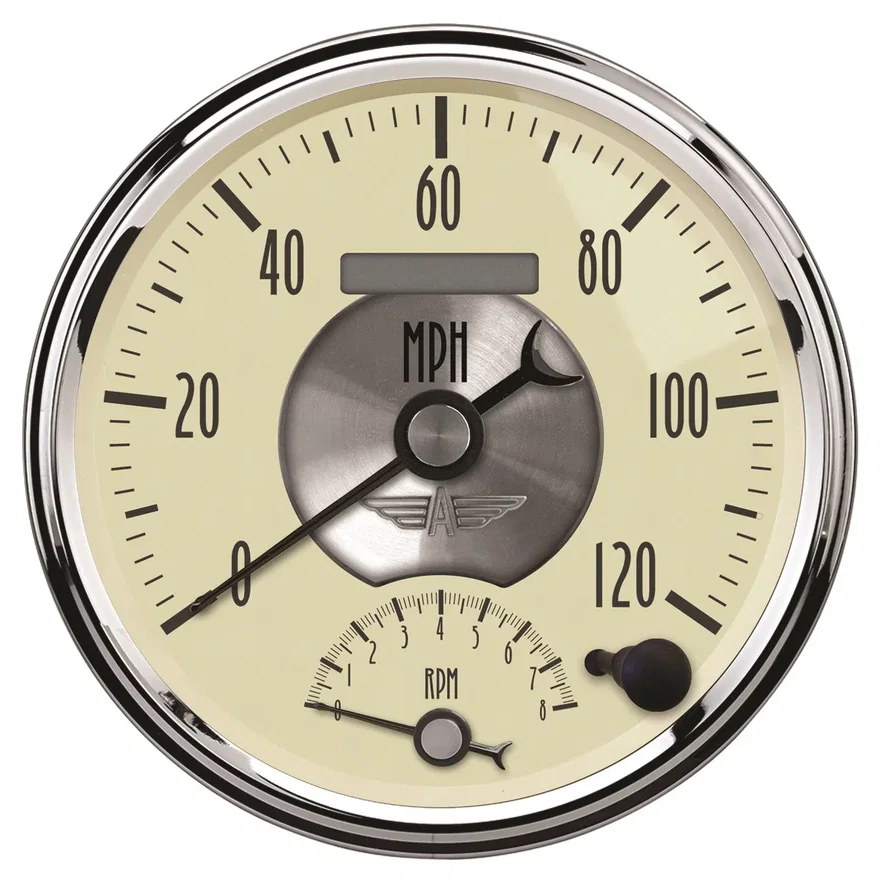 GAUGE; TACH/SPEEDO; 5in.; 120MPH/8K RPM; ELEC. PROGRAM.; PRESTIGE ANTQ. IVORY