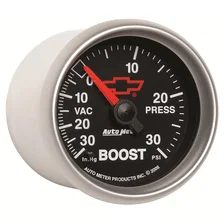 GAUGE; VAC/BOOST; 2 1/16in.; 30INHG-30PSI; MECHANICAL; CHEVY RED BOWTIE; BLACK image 4