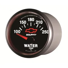 GAUGE; WATER TEMP; 2 1/16in.; 100-250deg.F; ELECTRIC; CHEVY RED BOWTIE; BLACK image 2