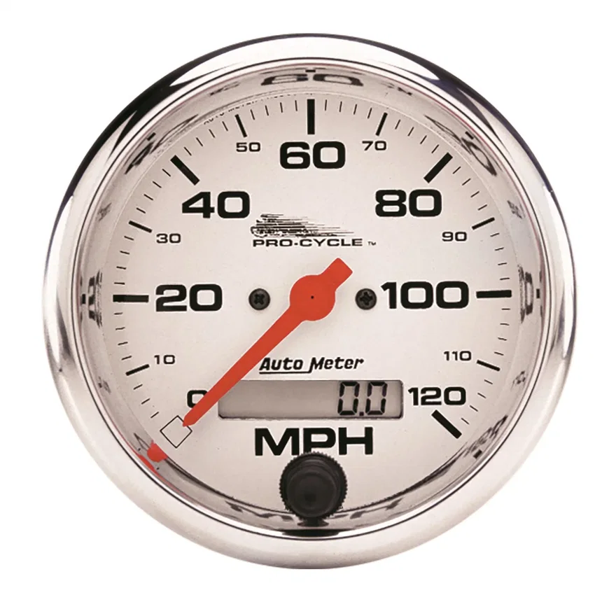 GAUGE; SPEEDO; 3 3/4in.; 120 MPH; ELEC; WHITE; PRO-CYCLE